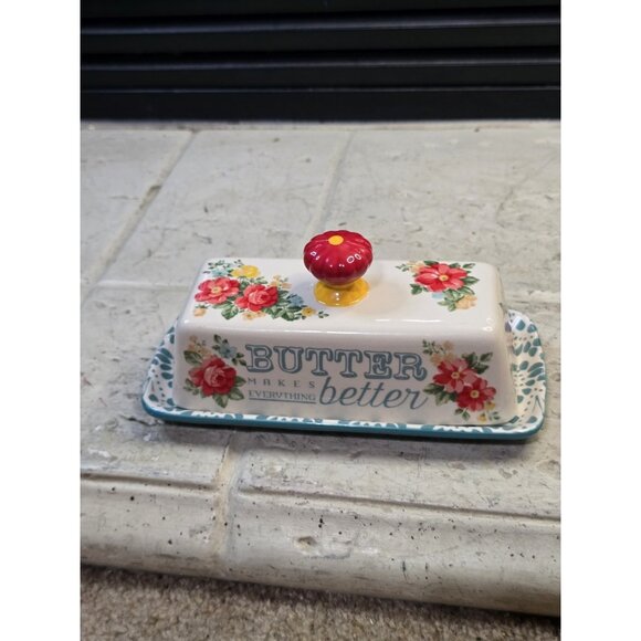 Pioneer Woman Vintage Floral Butter Dish Stoneware - 116254.01 - Picture 1 of 9